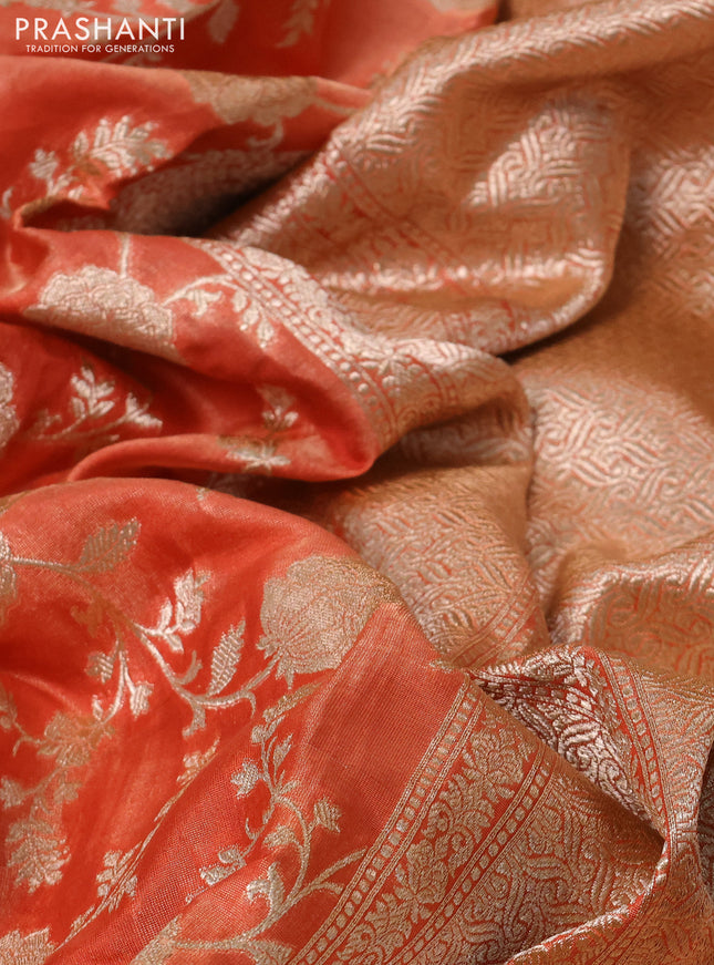 Banarasi tissue silk saree rustic orange with allover zari woven brocade weaves and zari woven border