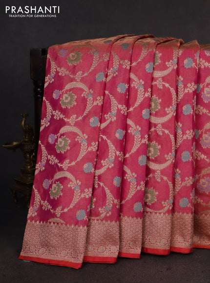 Banarasi tissue silk saree pink with allover zari woven brocade weaves and zari woven border