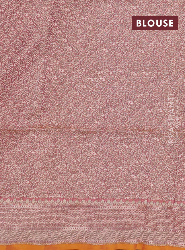Banarasi tissue silk saree pink and dual shade of pinkish orange with allover zari woven brocade weaves and zari woven border