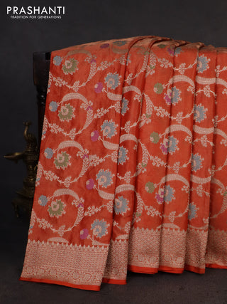 Banarasi tissue silk saree orange with allover zari woven brocade weaves and zari woven border