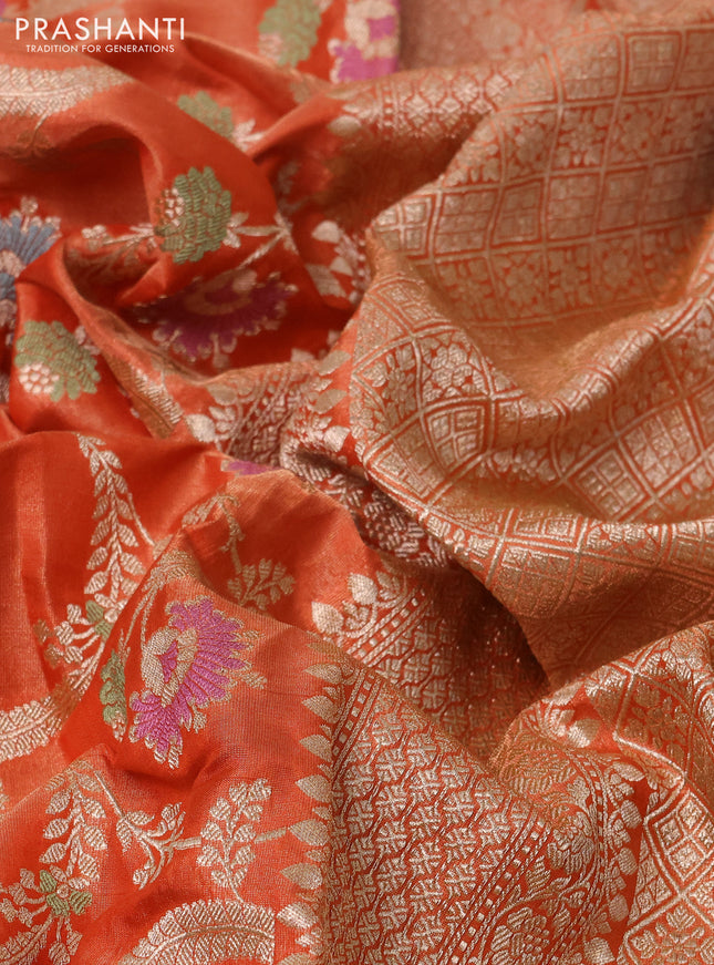 Banarasi tissue silk saree orange with allover zari woven brocade weaves and zari woven border