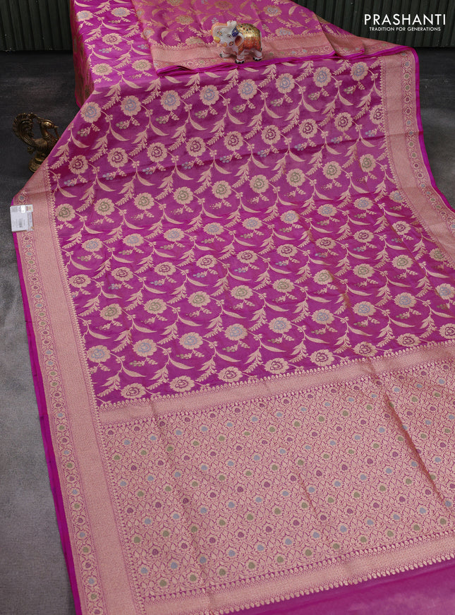 Banarasi tissue silk saree pink with allover zari woven brocade weaves and zari woven border