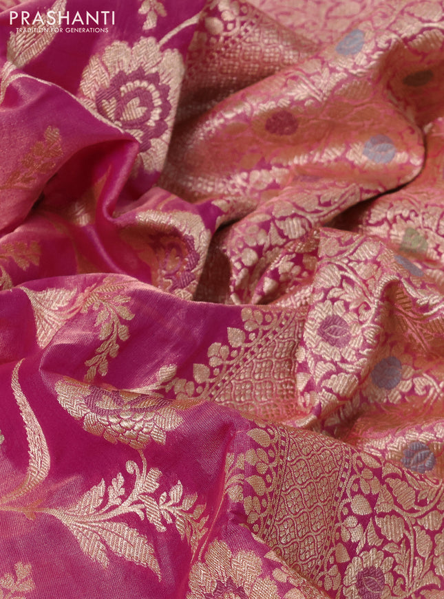 Banarasi tissue silk saree pink with allover zari woven brocade weaves and zari woven border