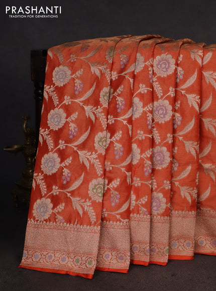 Banarasi tissue silk saree rustic orange with allover zari woven brocade weaves and zari woven border