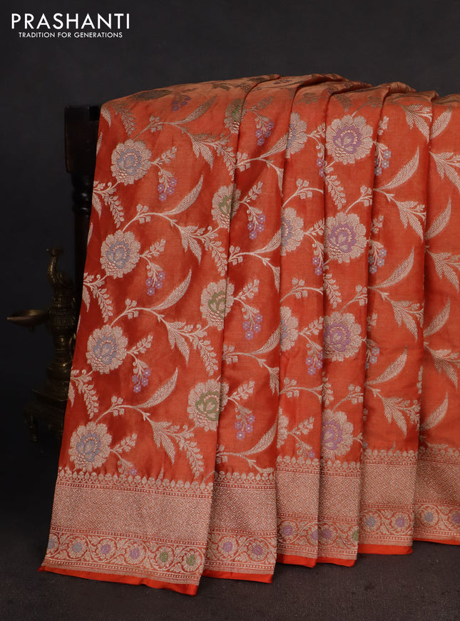 Banarasi tissue silk saree rustic orange with allover zari woven brocade weaves and zari woven border