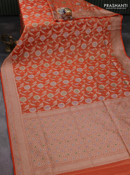Banarasi tissue silk saree rustic orange with allover zari woven brocade weaves and zari woven border