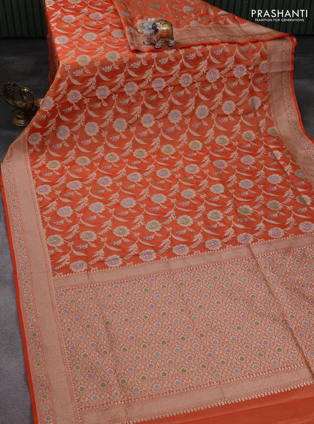 Banarasi tissue silk saree rustic orange with allover zari woven brocade weaves and zari woven border