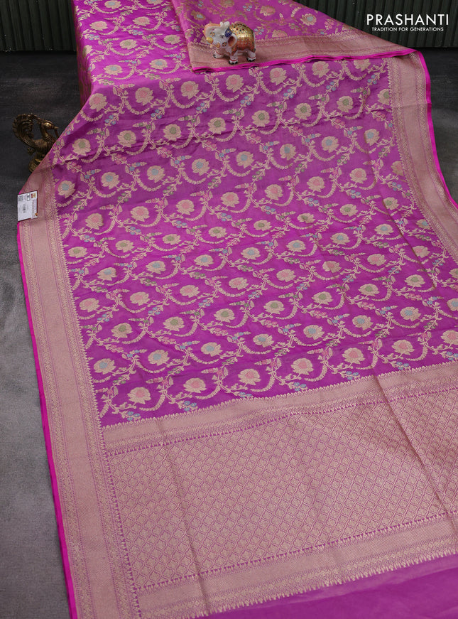 Banarasi tissue silk saree purple with allover zari woven brocade weaves and zari woven border