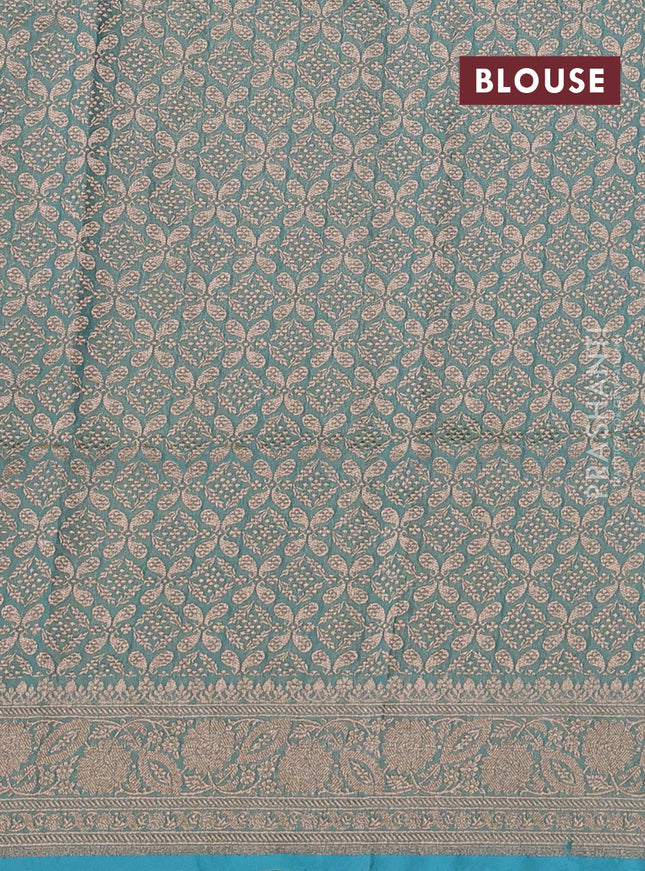 Banarasi tissue silk saree teal blue with allover zari woven brocade weaves and zari woven border