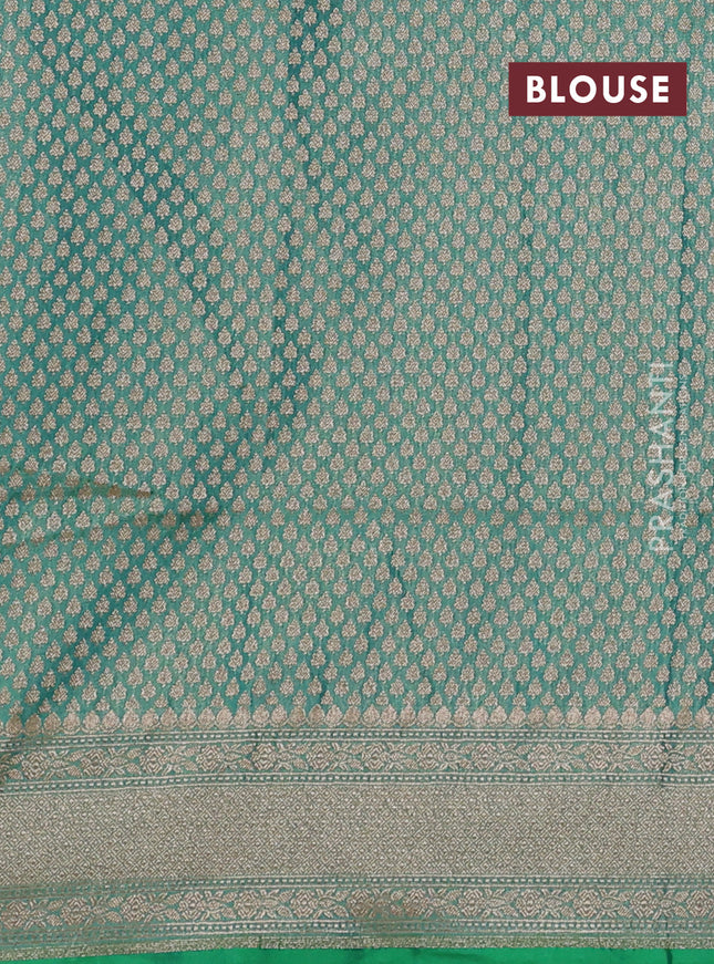 Banarasi tissue silk saree teal green with allover zari woven brocade weaves and zari woven border