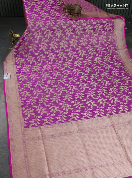 Banarasi tissue silk saree mild purple and pink with allover zari woven brocade weaves and zari woven border