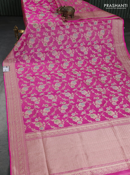 Banarasi tissue silk saree pink with allover floral zari woven brocade weaves and zari woven border