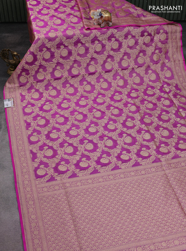 Banarasi tissue silk saree mild purple with allover zari woven brocade weaves and zari woven border