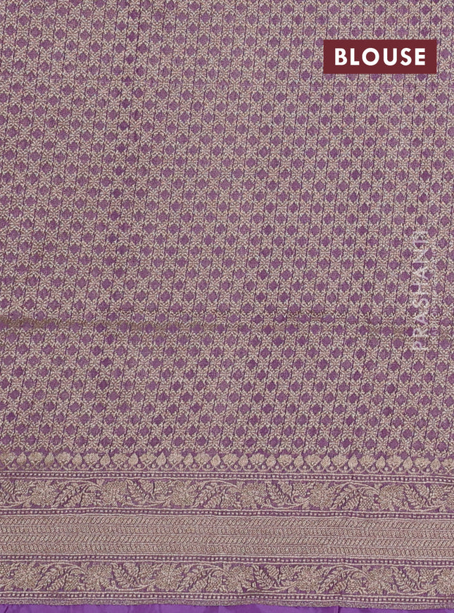 Banarasi tissue silk saree lavender with allover floral zari woven brocade weaves and zari woven border