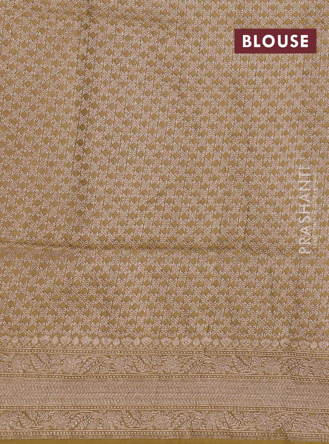 Banarasi tissue silk saree sandal with allover floral zari woven brocade weaves and zari woven border