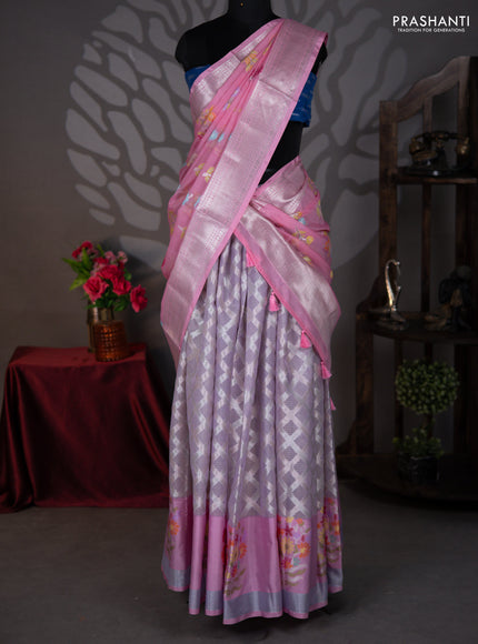 Cotton zari kota lehenga pink and peach pink with allover jamdhani weaves and zari woven border