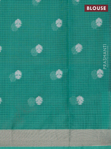 Cotton zari kota lehenga wine and green with allover jamdhani weaves and silver zari woven border