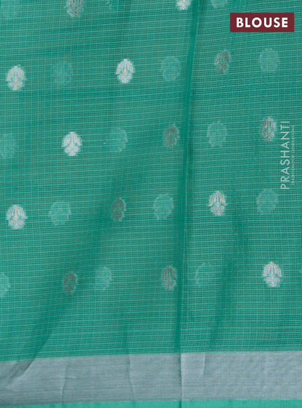 Cotton zari kota lehenga pink and green with allover jamdhani weaves and silver zari woven border