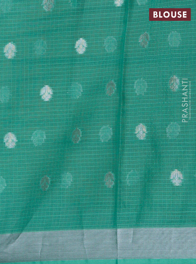 Cotton zari kota lehenga pink and green with allover jamdhani weaves and silver zari woven border