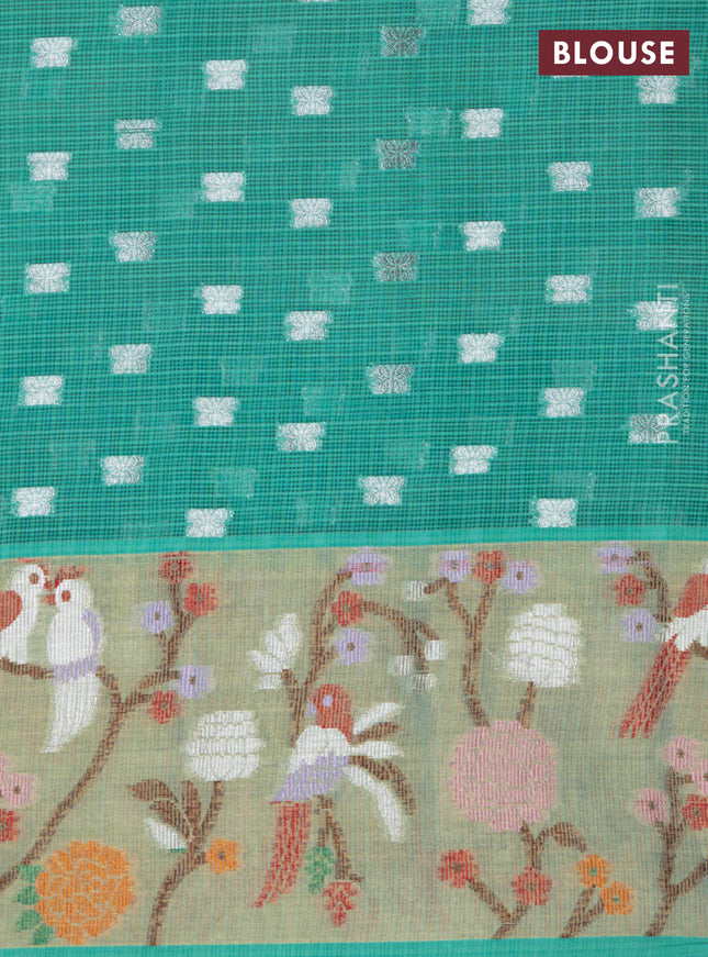 Cotton zari kota lehenga pink and green with silver zari woven buttas and jamdhani border