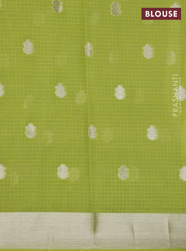 Cotton zari kota lehenga teal green and lime green with silver zari woven buttas and jamdhani border