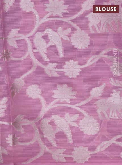 Cotton zari kota lehenga blue and light pink with silver zari woven peacock buttas and jamdhani border