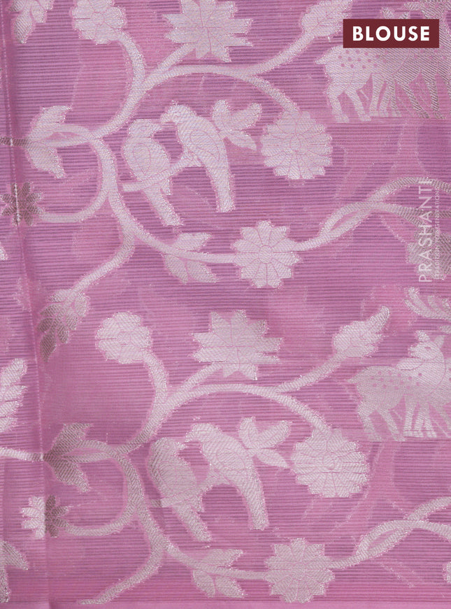 Cotton zari kota lehenga blue and light pink with silver zari woven peacock buttas and jamdhani border