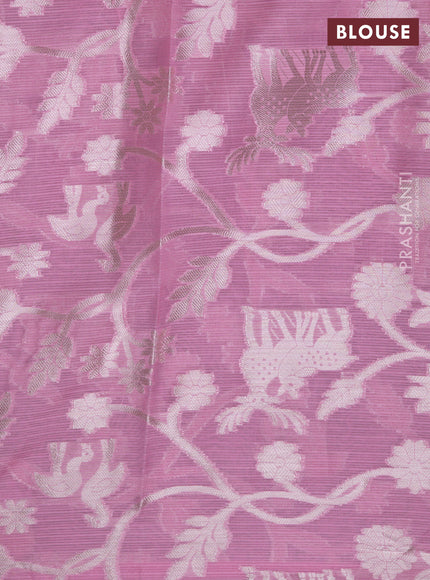 Cotton zari kota lehenga red and light pink with silver zari woven annam buttas and muniya border