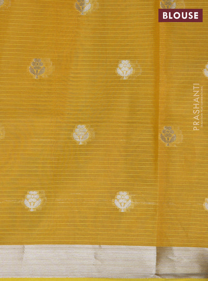 Cotton zari kota lehenga voilet and yellow with silver zari woven buttas and floral zari woven border