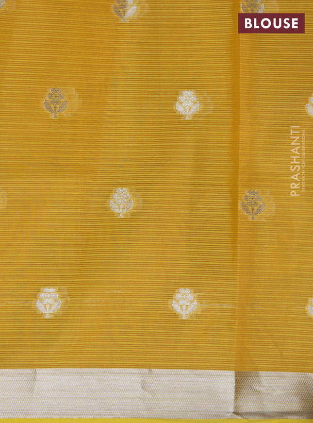 Cotton zari kota lehenga voilet and yellow with silver zari woven buttas and floral zari woven border