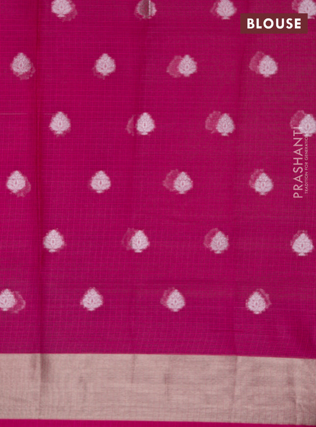 Cotton zari kota lehenga teal blue and dark pink with silver zari woven buttas and jamdhani border