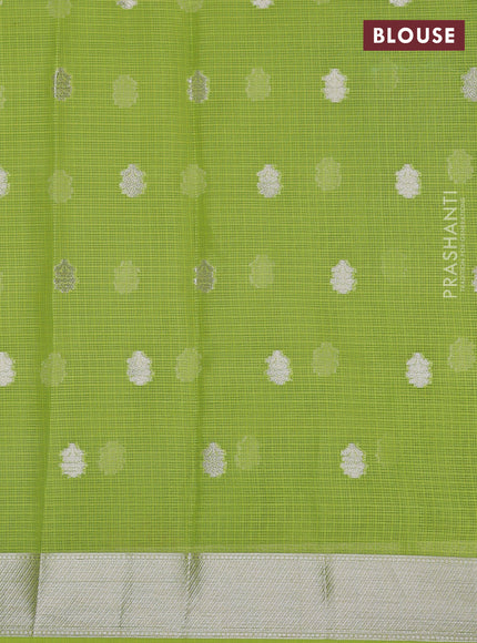 Cotton zari kota lehenga light green and lime green with silver zari woven buttas and jamdhani border