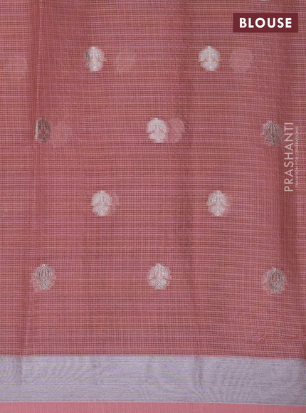 Cotton zari kota lehenga teal blue and pink with allover jamdhani weaves and silver zari woven border