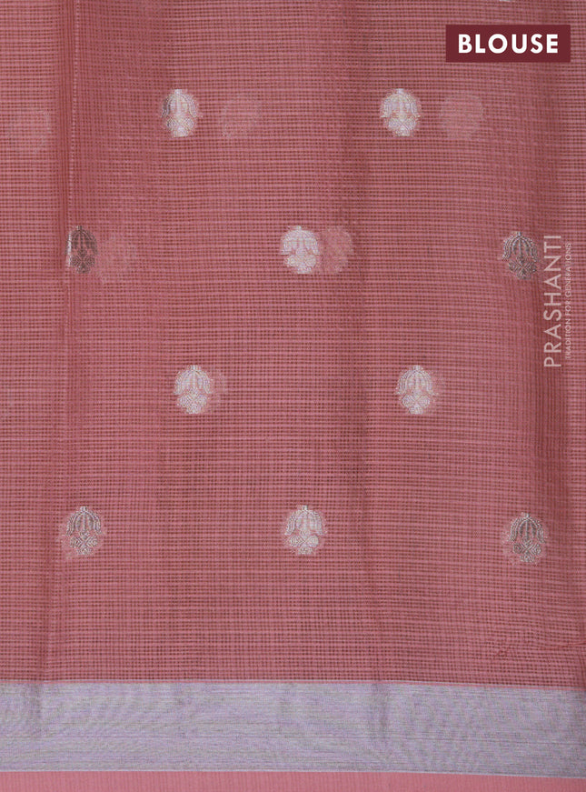 Cotton zari kota lehenga teal blue and pink with allover jamdhani weaves and silver zari woven border