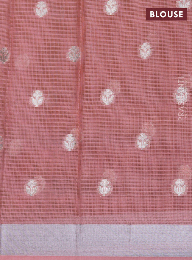 Cotton zari kota lehenga pista green and pink with allover jamdhani weaves and silver zari woven border