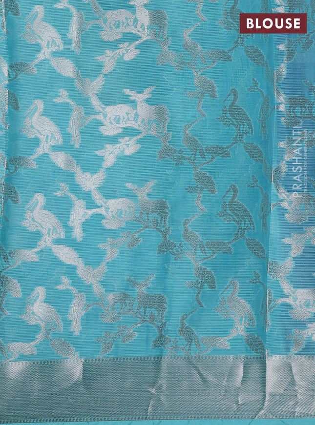 Cotton zari kota lehenga voilet and teal blue with allover jamdhani weaves and long silver zari woven border