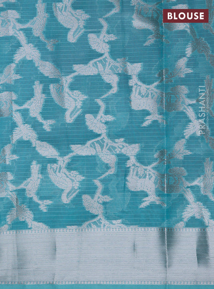 Cotton zari kota lehenga teal blue and pink with zari stripes patten and long silver zari woven border