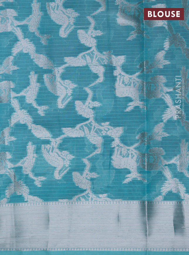 Cotton zari kota lehenga teal blue and pink with zari stripes patten and long silver zari woven border