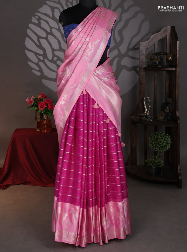 Cotton zari kota lehenga purple and light pink with allover jamdhani weaves and long silver zari woven border