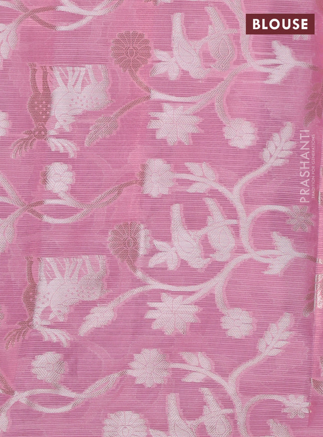 Cotton zari kota lehenga purple and light pink with allover jamdhani weaves and long silver zari woven border