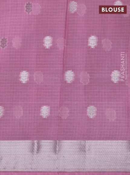 Cotton zari kota lehenga lavender and pink with allover jamdhani weaves and silver zari woven border