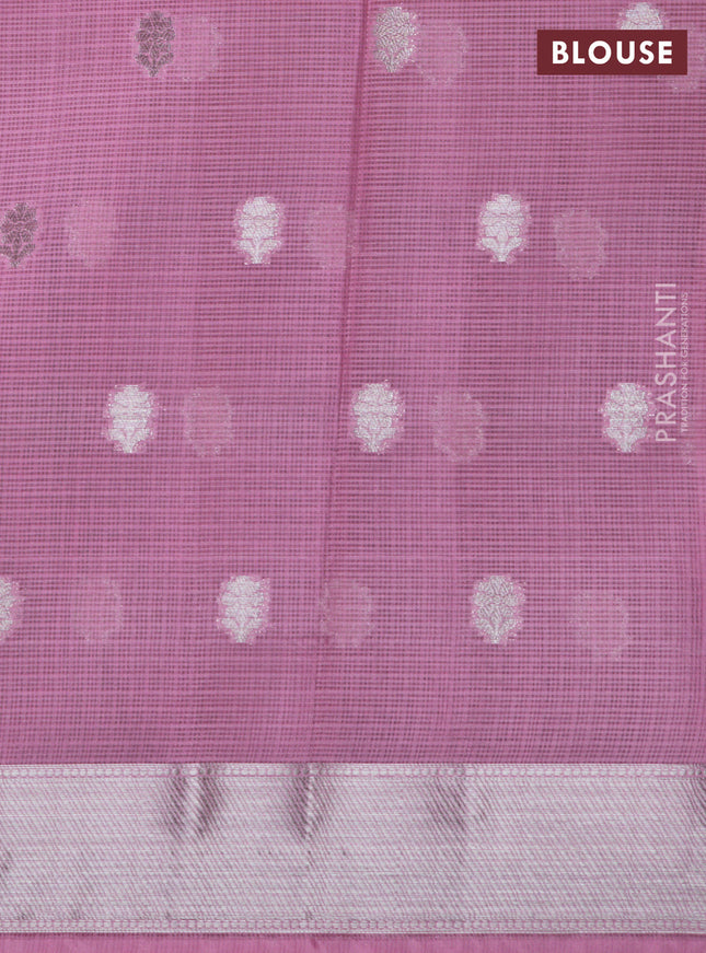 Cotton zari kota lehenga lavender and pink with allover jamdhani weaves and silver zari woven border