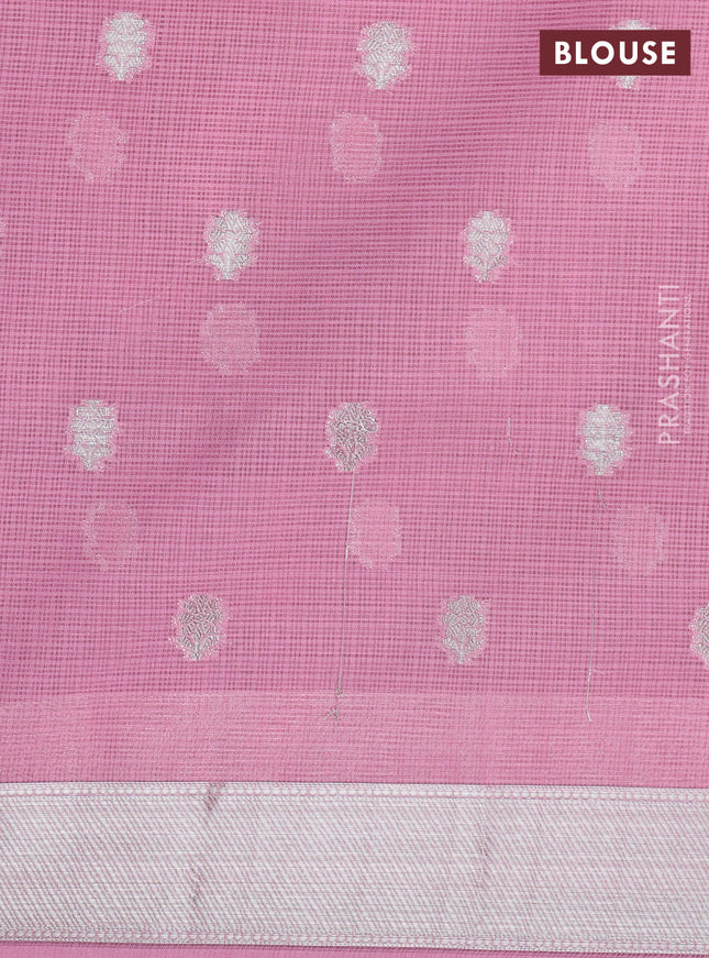 Cotton zari kota lehenga lime yellow and light pink with allover jamdhani weaves and silver zari woven border