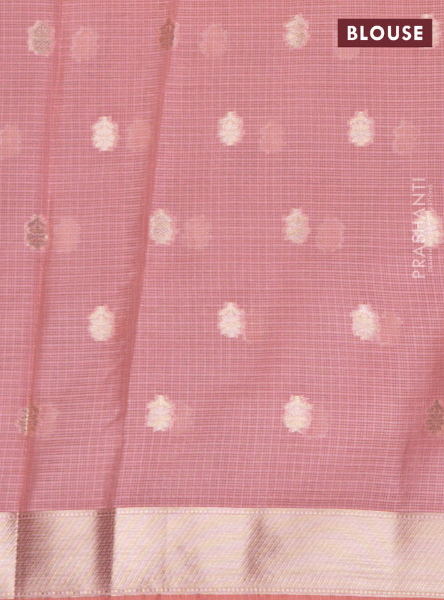 Cotton zari kota lehenga lime green and peach pink with allover jamdhani weaves and muniya butta border