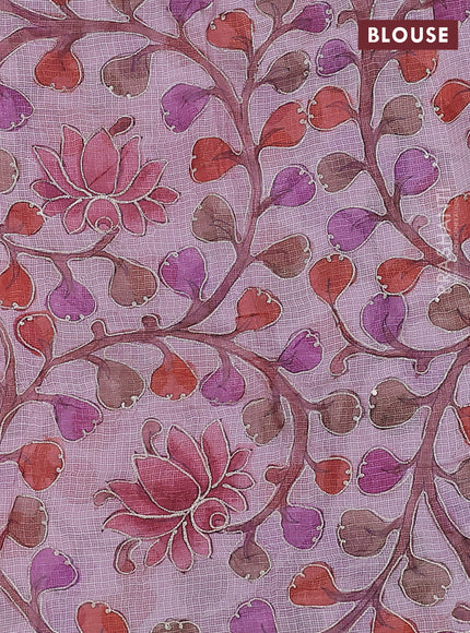 Pure silk kota saree mild lavender with sequin buttas and scallop design border Kalamkari prints pita work blouse