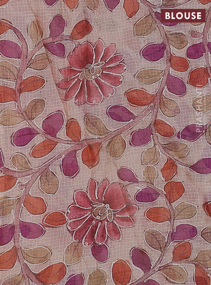 Pure silk kota saree pale orange with sequin buttas and scallop design border Kalamkari prints pita work blouse