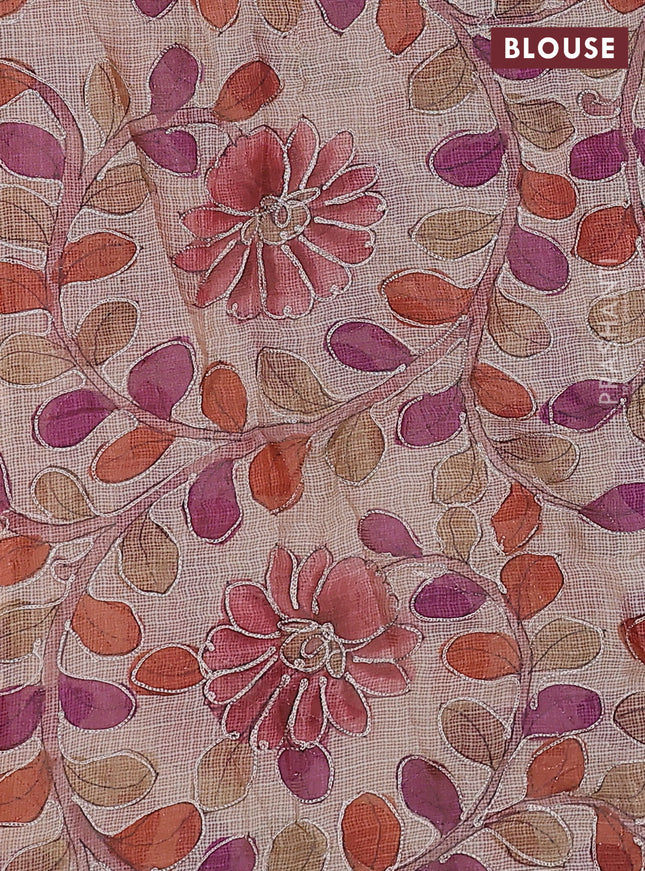 Pure silk kota saree pale orange with sequin buttas and scallop design border Kalamkari prints pita work blouse