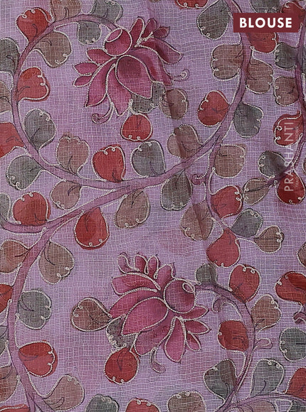 Pure silk kota saree mild lavender with sequin buttas and scallop design border Kalamkari prints pita work blouse