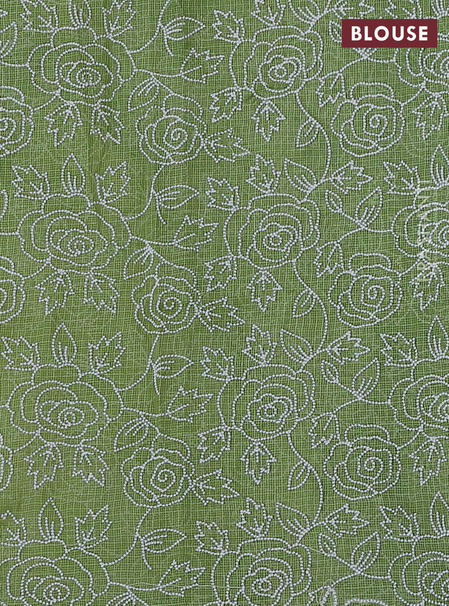 Pure silk kota saree cream and light green with tie & dye beads work and embroidery scallop border Embroidery blouse