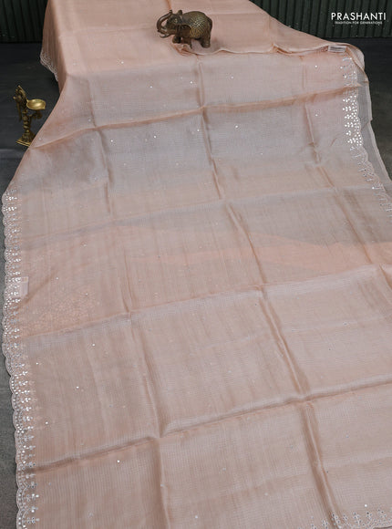 Pure silk kota saree sandal with mirror embrodery buttas and mirror embriodery border